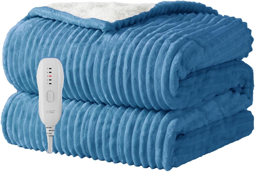 Heated Blanket Electric Throw 50X60-Heating Blanket with 5 Heat Settings-3 Hours Auto Off,ETL Certified,Machine Washable (Blue)