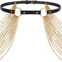 JASGOOD Punk Waist Chain Belt Black Leather Layered Belly Body Waist Chains Nightclub Rave Body Chain Belt for Women Girls (Black)