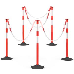 RoadHero 5 Pack Traffic Delineator Post with Weighted Rubber Base, Portable Orange Safety Barrier Posts Cones with 5 FT Plastic Chain and Reflective Collars for Parking Lots,Construction Events