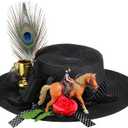 Newcotte Derby Hats for Women Vintage Feather Horse Rose Derby Hats Fascinator Bridal Wedding Tea Party Hat