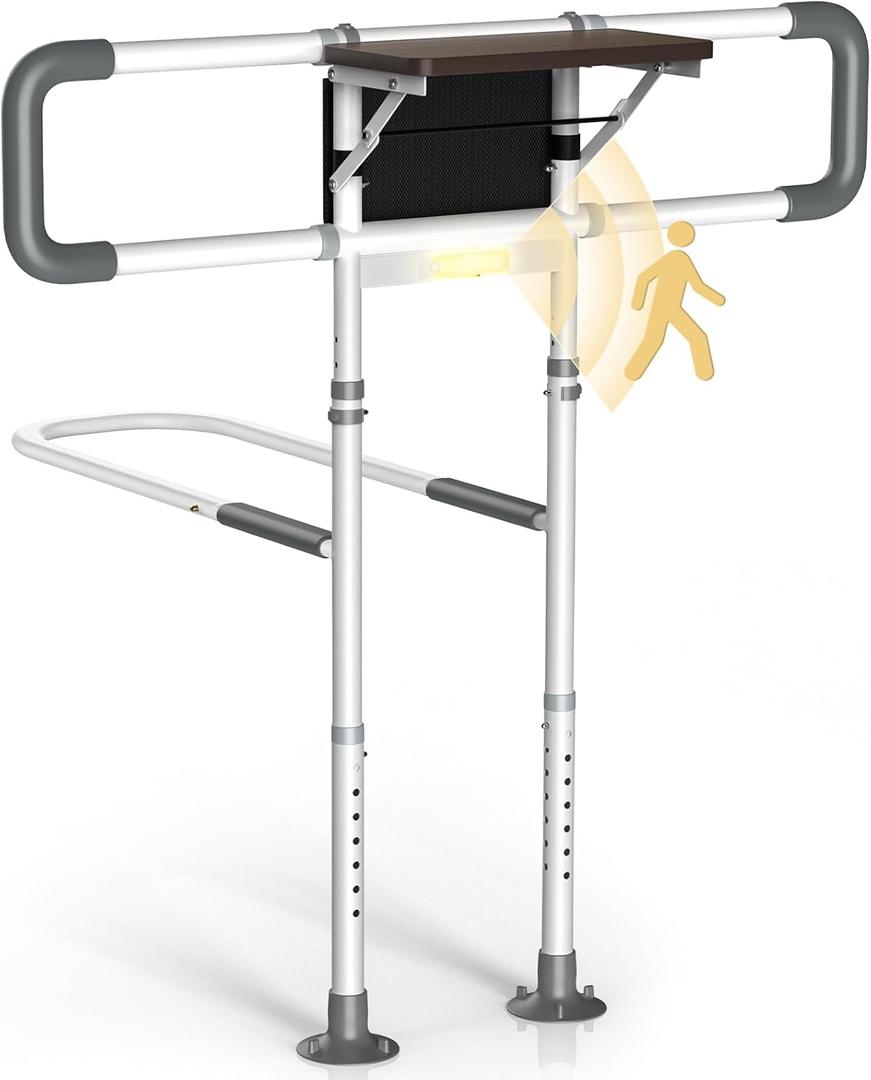 Bed Rails for Elderly Adults Safety with Foldable Side Table, ASTM Approved Adjustable Bed Assist Rail for Seniors, Sensor Light, Non-Slip Handle, Storage Pocket, Fits Twin/Full/Queen/King Bed Rails for Elderly Adults Safety with Foldable Side Table, ASTM Approved Adjustable Bed Assist Rail for Seniors, Sensor Light, Non-Slip Handle, Storage Pocket, Fits Twin/Full/Queen/King