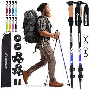 TrailBuddy Trekking Poles - Lightweight, Collapsible Hiking Poles for Backpacking Gear - Pair of 2 Walking Sticks for Hiking, 7075 Aluminum with Cork Grip Blue Lake