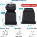 Bed Risers 12 inch Heavy Duty,Elevation in Heights 1,2,3,4,5,6,7,8,9,10,11,12 InchAdjustable Furniture Risers for Chair Table and Desk Legs Lifting (4 Pack,Black) (Square)