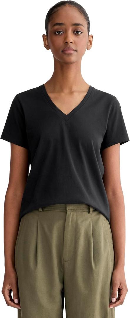 Everlane Women's The Slim V-Neck Tee in Essential Cotton (Black, Small)