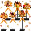 6 Pcs Thanksgiving Turkey Table Decorations Set Turkey Wooden Sign Fall Party Decor Tall Standing Table Sign for Harvest Happy Thanksgiving Autumn Party Supplies Home Office Decorations