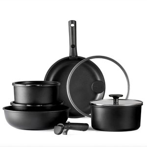 CAROTE 11pcs Pots and Pans Set, Nonstick Cookware Set Detachable Handle, Induction Kitchen Cookware Sets Non Stick with Removable Handle, RV Cookware Set, Oven Safe Cookware Set, Pure Black