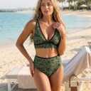ZAFUL Womens High Waisted Bikini Sets Sexy V Neck Two Piece Swimsuit Cute Bow Ruched Bathing Suit (Green)