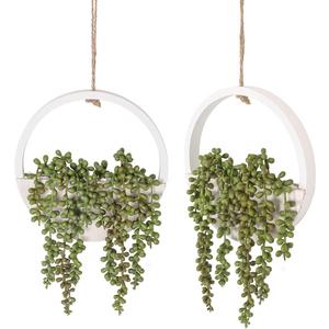 Floweroyal 2pcs Artificial Succulents Hanging Plants 12.2'' Fake String of Pearls in Pot with 8.3'' Lanyard for Indoor Outdoor Wall Decor.