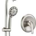 Instant-Mount Drill-Free Height/Angle Adjustable 2-Way Shower Head/Handheld Showerhead Slide Bar Combo (Brushed Nickel), Head Size: 5 inches
