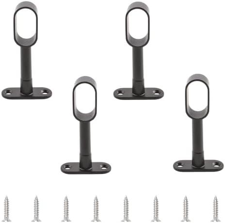 INCREWAY 4pcs Black Closet Rod Support, Zinc Alloy Oval Wardrobe Rod End, Adjustable Hollow Rod Bracket for Cabinet Bedroom Bathroom