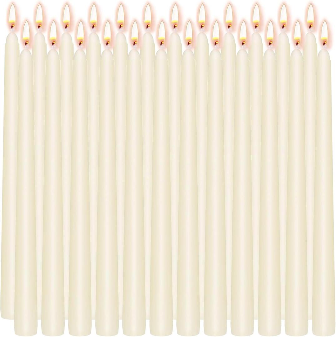 10 Inch Ivory Taper Candles, 24 Pack Bulk Unscented Elegant Dinner Candles for Wedding, Valentine's Day, Table Decor - 7-8 Hour Burn - Paraffin Wax with Cotton Wicks