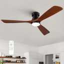 52-Inch Ceiling Fan with Lights, Remote Control, Flush Mount, Dimmable, Reversible, Wood Blades, Power-Off Memory, Quiet DC Motor  Modern Hugger Ceiling Fan for Living Room, Bedroom, Patio (Walnut)