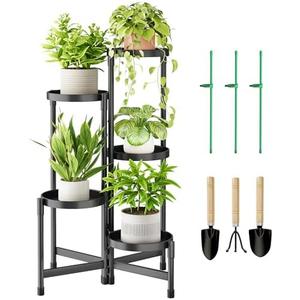 Cawukege 5 Tier Metal Plant Stand Indoor, Rotatable Corner Plant Shelf Outdoor, Tiered Flower Pot Display Stand, Black Multiple Plants Holder for Patio Living Room Balcony Garden Home Decor