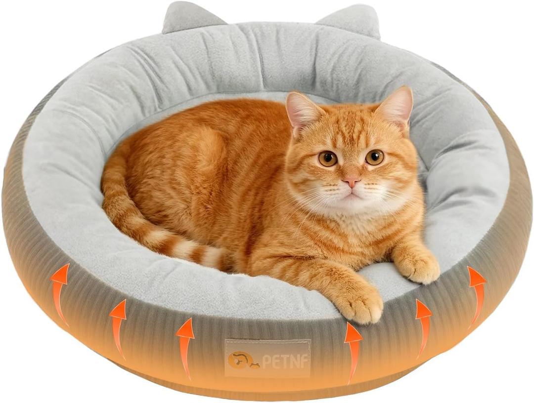 Heated Cat Bed for Indoor Pets  Constant Temperature 100.4-107.6 Donut Cat Heating Pad with Chew Resistant 87 Inch Cord, Washable Cover, Cozy Round Pet Bed for Small Cats Kittens Dogs
