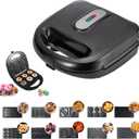 10 in 1 Waffle Maker with Removable Plates, 750W Electric Breakfast Sandwich Maker with Non Stick Coating, Compact Dual Panini Press Grill Machine for Donuts, Madeleine, Burgers, Snacks and Desserts