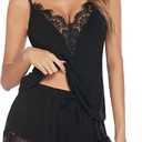 Avidlove Women Pajama Set Lace Trim Short PJ Set Modal V Neck Sleeveless Sleepwear Drawstring Waist Nightwear (Black, XXXL)