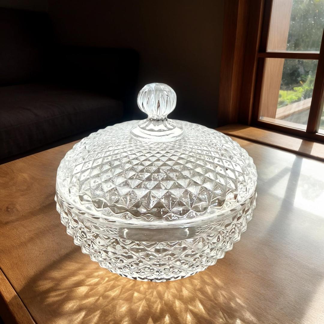21 Oz Glass Candy Jar with Lid | Large Clear Crystal Christmas Candy Bowl for Holiday Parties, Weddings & Home Decor