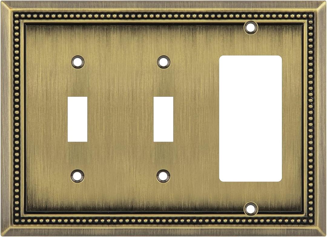 Henne Bery Sunken Pearls Heavy Duty Decorative Wall Plate Switch Plate Outlet Cover (Double Toggle/Single Decorator, Antique Brass)