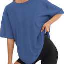 Women's Oversized T-Shirts Short Sleeve Crewneck Summer Tops Casual Loose Fit Workout Basic Tee Shirts (Blue, S)