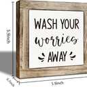 Bathroom Decor Art, Positive Home Decor, Funny Washroom Signs Plaque, Farmhouse Wood Decoration for Toilet Bathroom Washroom, Shelf Table Decors, Wash Your Worries Away Sign 5.9×5.9 inches