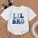 2 x 2PCS Baby Boy Little Bro Romper Set, Baby Bodysuit, Newborn Boy Gift, Baby Boy Outfit, Cute Little Bro Baby Outfit (White)