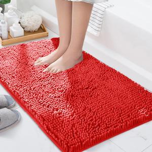 BOANKODU Bathroom Rugs Mat 23" x 14", Ultra Soft Absorbent Bath mat, Quick Dry Machine Washable Chenille Bath Rug, Non Slip Bath Mat for Bathroom Floor, Home Decor Accessories, Red