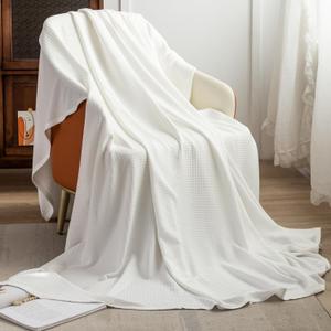 AmyHomie Cooling Waffle Blanket King Size, 100% Rayon Derived from Bamboo, Cool Summer Blanket for Hot Sleepers Comfy Lightweight Soft Blankets for All Seasons (White, 108x90in)