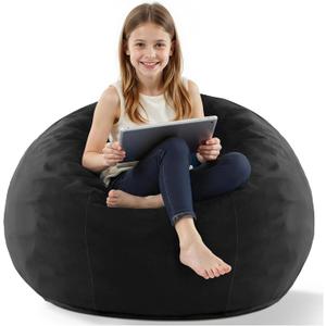 HABUTWAY 2FT Bean Bag Chair, 2' Beanbags Small Bean Bag Chairs with Filling, Teardrop Bean Bag Chair Luxurious Velvet Ultra Soft Fur with Removable Cover (Black)