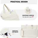 Roulens Tote Bag for Women 2 Set Puffer Tote Bag with Adjustable Top-handle, Quilted Shoulder Handbag for Work/Travel (Beige)