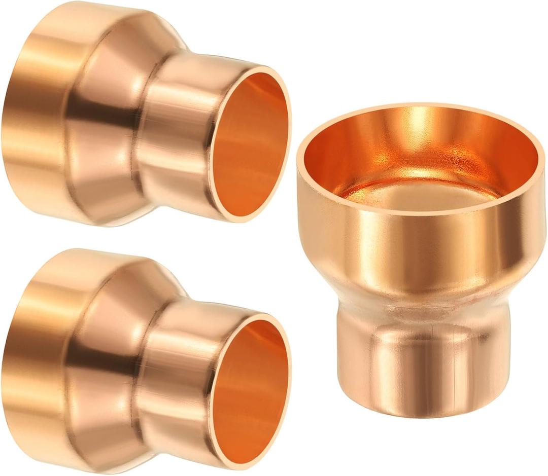 PATIKIL 1-1/2" to 1" Nominal Size Copper Reducer, 3pcs 99.9% Pure Copper Reducing Coupling Pressure Fitting Pipe Tube Connector Adapter with Sweat Solder