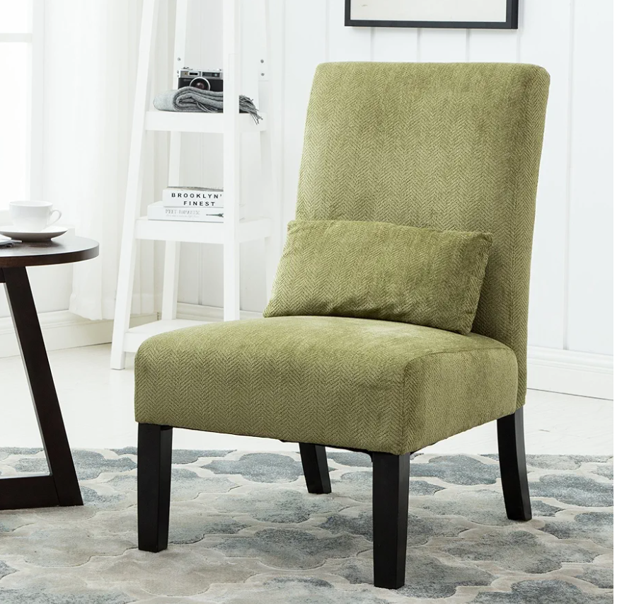 Roundhill Furniture Pisano Spring Green Fabric Armless Contemporary Accent Chair with Kidney Pillow