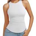 REORIA Womens High Neck Sleeveless Tank Tops Racerback Double Lined Basic Tops Summer Fitted Going Out Tops, Brilliant White, Medium