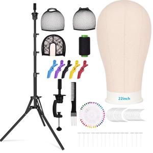Beauty Star 63inch Tall Wig Stand Tripod with 22inch Mannequin Head, Canvas Block Wig Head Included Adjustable Holder and Wig Caps Kit for Multiple wigs, Perfect for Making Wigs, Display Styling (Off White)