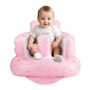Inflatable Baby Chair, Inflatable Baby Seat for Babies 3 Months and Up, Summer Blow Up Chair with Built in Air Pump, Infant Floor Seats for Learning to Sit, Palying, Camping, Strawberry