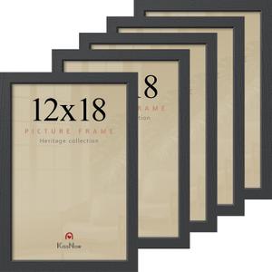 12x18 Poster Frame 5 Pack, Black Solid Wood Picture Frame for Wall