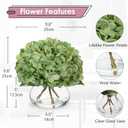 Hollyone Hydrangea Artificial Flowers with Glass Vase Dark Green Silk Faux Flowers Arrangements in Vase with Faux Water Fake Floral Bulk Bouquet for Home Decor Table Centerpiece Decorations