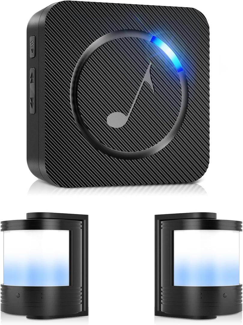 Wireless Motion Sensor Mini Size - Motion Detector Alarm Chimes Door Sensor with LED Light 500 FT Range Commercial Door Entry Alert, Caregiver Reminder for Elderly, Visitor Bell Dinger