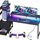 Casaottima 59 Inch Gaming Desk with USB Charging Ports & LED Light - Reversible Computer Desk with 3 Fabric Drawers, Monitor Stand, CPU Stand, Modern Office Desk, Pure Black