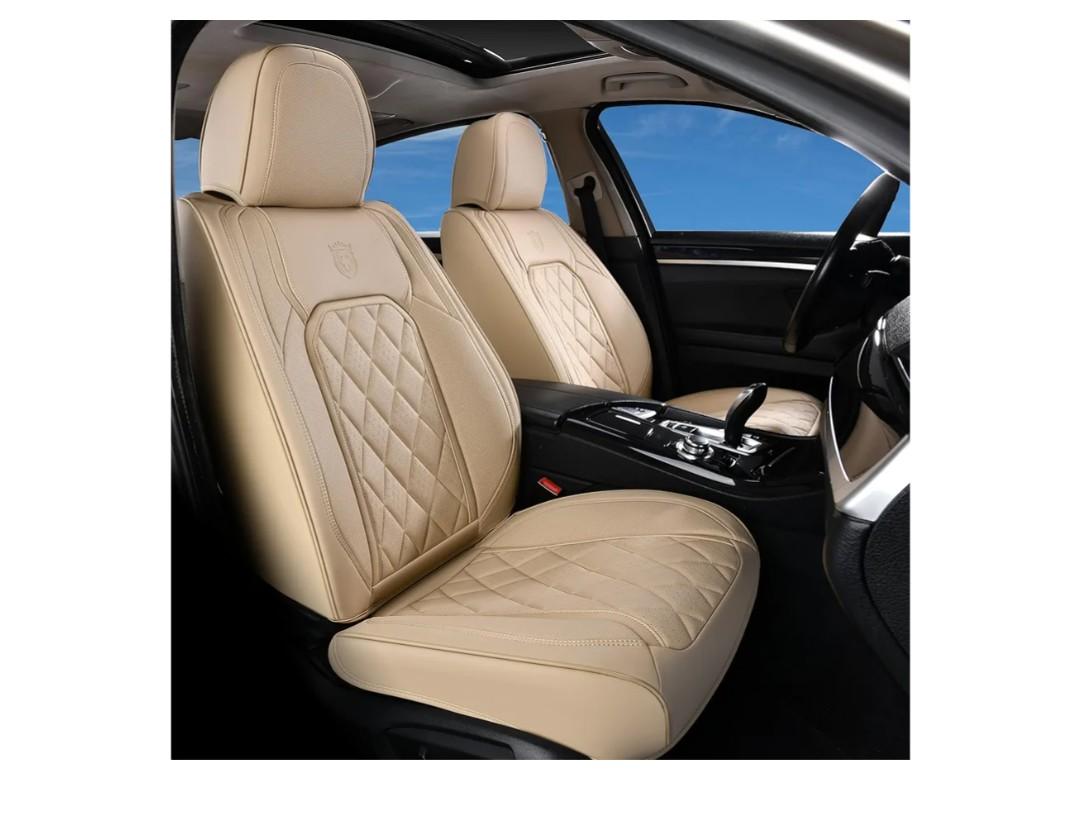 Coverado Front Seat Covers, Luxury Faux Leather Waterproof Seat Cover, Beige Car Seat Protector, Car Seat Cover Front Seats, Automotive Seat Covers Universal Fit for Most Cars (Front, Beige)