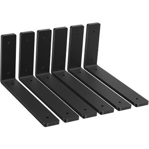 Heavy Duty Shelf Brackets, 6 Pack 12 Inch Black L Metal Shelving Brackets, 5mm Thick Rustic Shelf Support Bracket for DIY Open Shelving ( L 12" x H 6" x W1.5)
