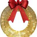 Metal Christmas Wreath Light Up Artificial Door Wreath Led Lights Christmas Wreath with Warm Lights Christmas Wreath (Golden)