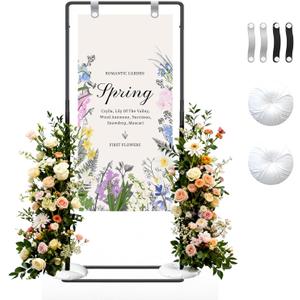 Wedding Welcome Sign Stand, Adjustable Welcome To Our Wedding Sign Stand, 70x 31x 20Welcome Sign Holder with 4 Leather Sign Hanging Straps, Wedding Seating Chart Stand, Easel for Display, Black