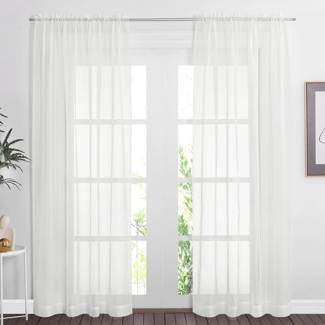 NICETOWN Voile Sheer Window Curtains for Bedroom, Rod Pocket Elegant Airy Sheer Curtains Vertical Drapes for Living Room, W60 x L84, 2 Panels, Ivory
