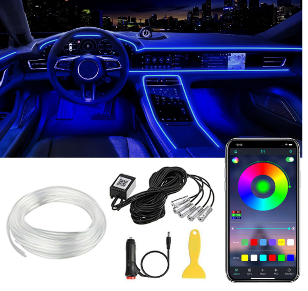 Interior Car LED Strip Lights APP Control, 5 in 1 RGB 16 Million Colors Ambient Lighting Kit with 236 inches Fiber Optic, Music Mode Inside Car Lighting Decorations