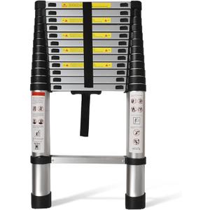 Telescoping Extension Ladder 12.5 FT, Folding Telescopic Aluminum Ladders, Lightweight Collapsible Ladder Step for RV Roof Attic Home, 300 LB Capacity (12.5 FT)