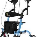 WINLOVE Upright Rollator Walker- Walkers for Seniors Tall Stand up Rolling Mobility aids with ArmrestPadded Seat, Backrest and Shopping Bag Blue
