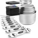 Magnetic Measuring Cups and Spoons Set-Heavy Duty 304 Stainless SteelDouble Measurement MarkingsSet of 16 with Leveler for Measure Dry and Liquid Ingredients (Black)
