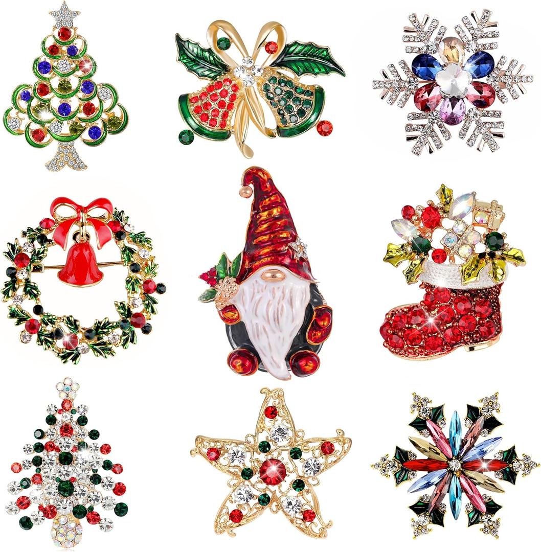 Halloween Thanksgiving Fall Christmas Theme Crystal Brooch Set with Rhinestone Crystal Halloween Thanksgiving Fall Christmas Ornament (Christmas Style 2)