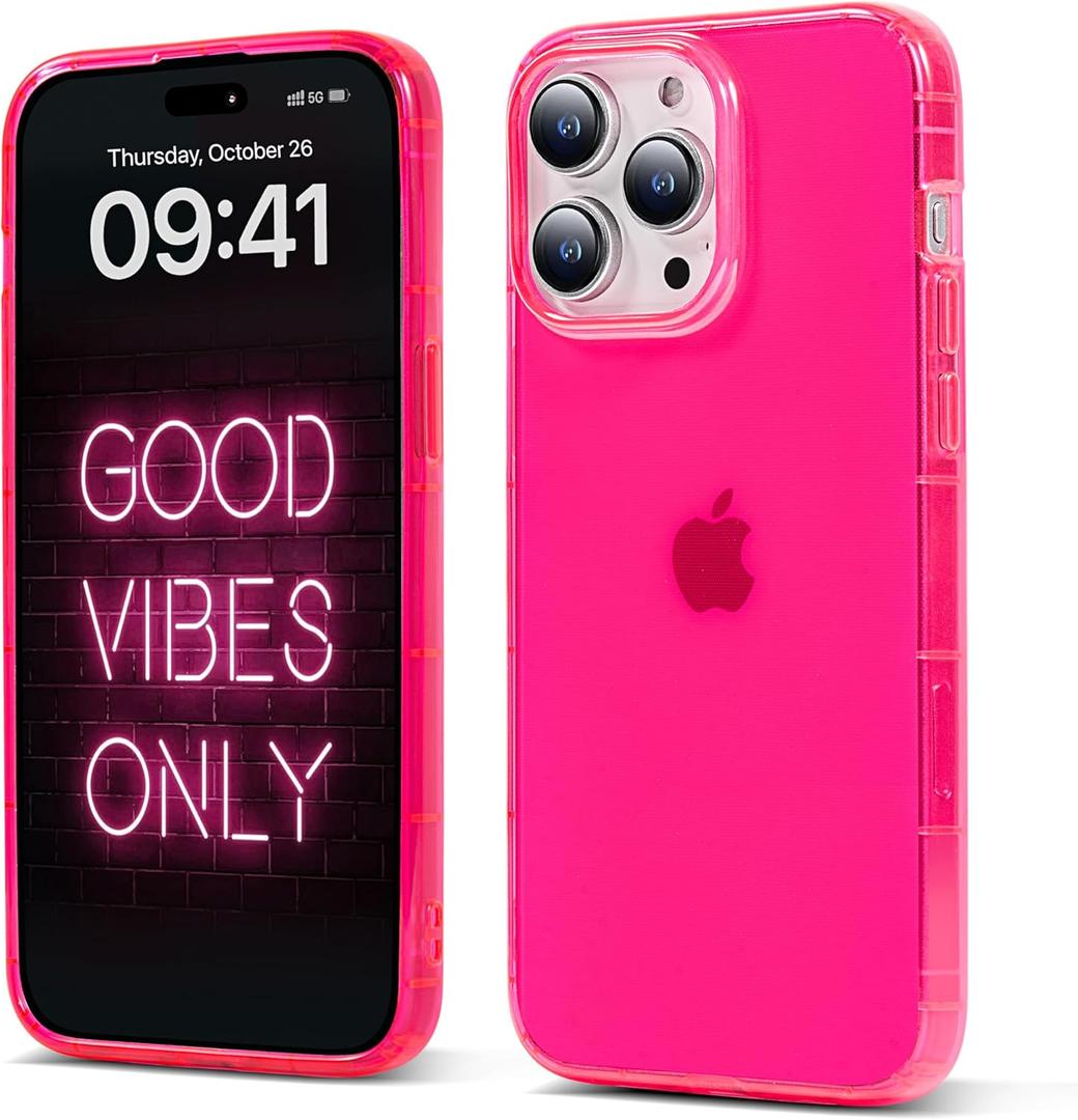 Hot Pink Case for iPhone 16 Pro/Soft Translucent Protective Phone Case Cover/Cute Trendy Minimalist Case 6.3 Inch (Neon Pink)
