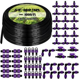 Tondiamo 1000' 5/8 Inch Drip Tape Irrigation Tubing Kit 8 Mil 6" Spacing Garden Hose Watering Tube Line Automatic Equipment for Garden Irrigation System Farms, Landscape, Lawn